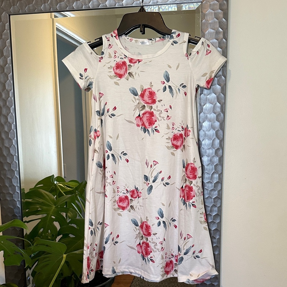 Charming Floral Kids Dress - Pink and White